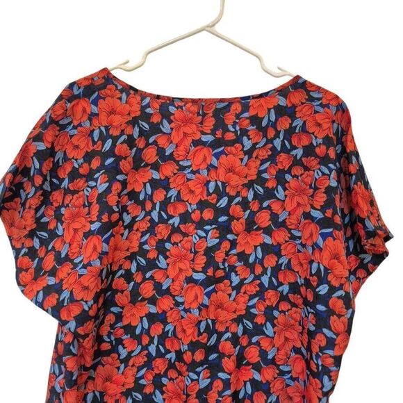 Shein Women's Red & Blue Poly Floral Dolman Sleeve Top - Picture 7 of 10